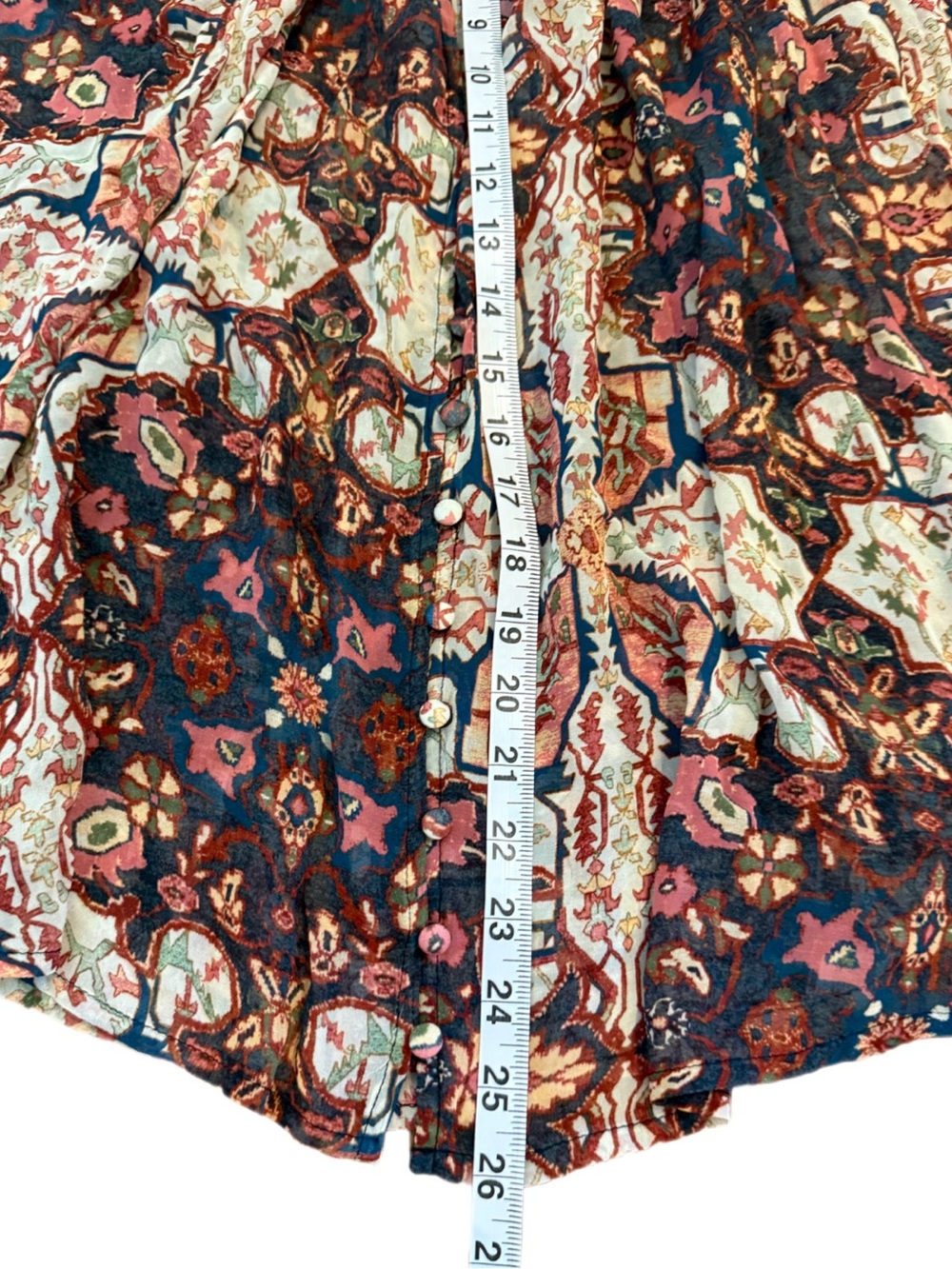 Anthropologie Estela Sheer Printed Blouse Medium Boho Rug Print Balloon Sleeve - Picture 15 of 16